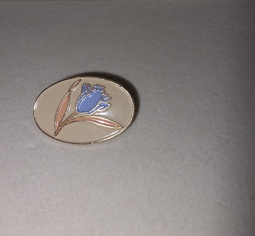 Parachute Blue Floral Enamel Brooch with Cream and Gold Accents